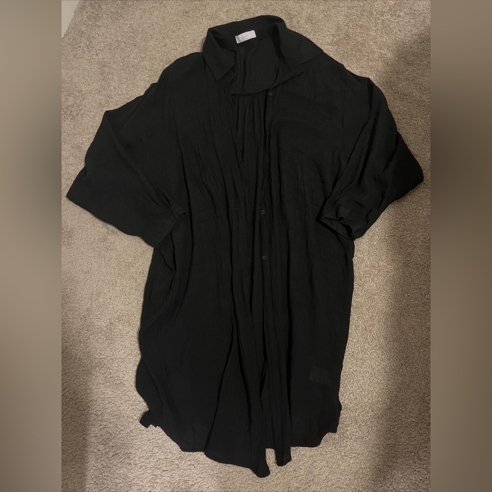 Oak + Fort Black Long Coverup Beach Shirt Dress One Size